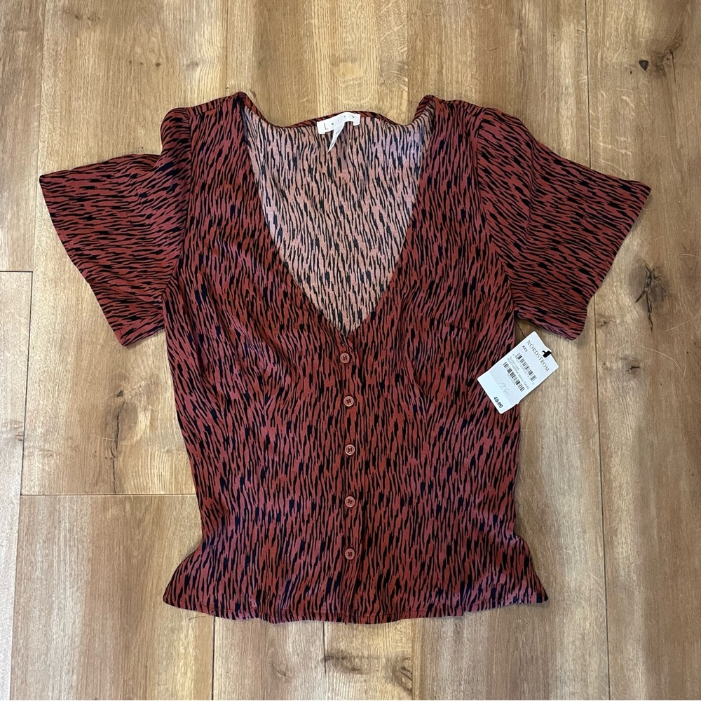 Leith Rust Henna Short Sleeve Button Up Shirt - Picture 2 of 6